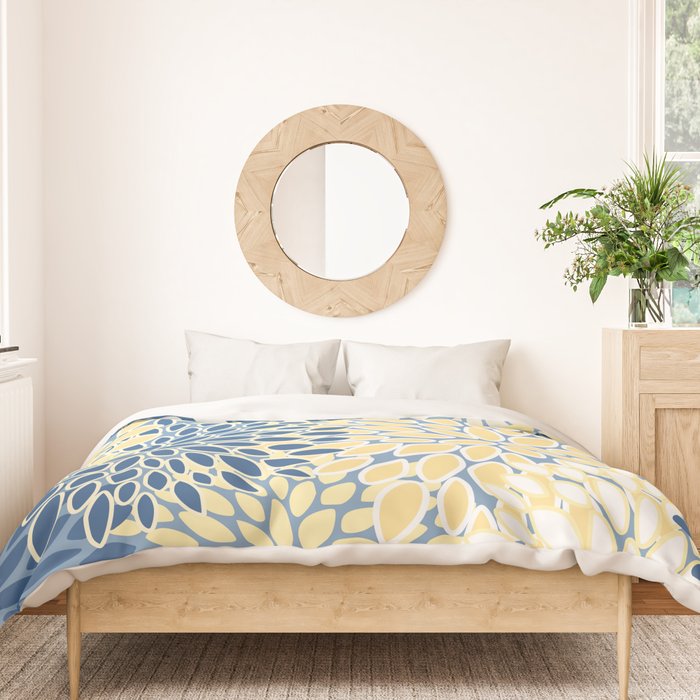 Modern, Flowers Print, Yellow, Blue and White Duvet Cover Gallery Image 3