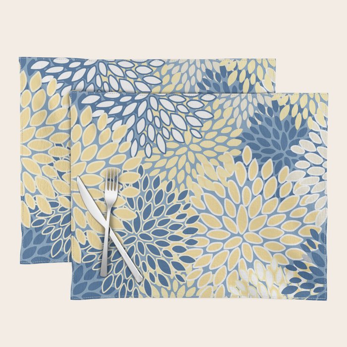 Modern, Flowers Print, Yellow, Blue and White Placemat Gallery Image 1