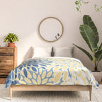 Modern, Flowers Print, Yellow, Blue and White Comforter Gallery Image 3