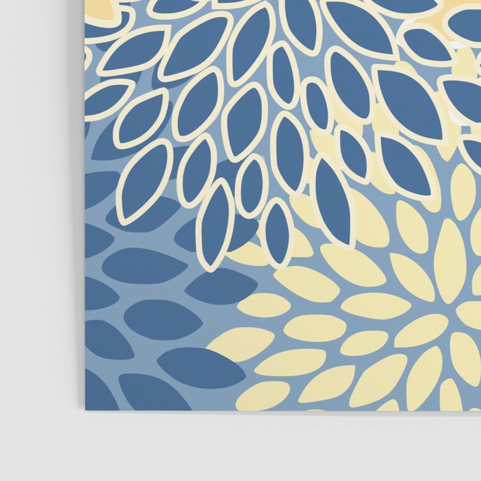 Modern, Flowers Print, Yellow, Blue and White Poster Gallery Image 3