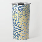 Modern, Flowers Print, Yellow, Blue and White Travel Mug Gallery Image 1