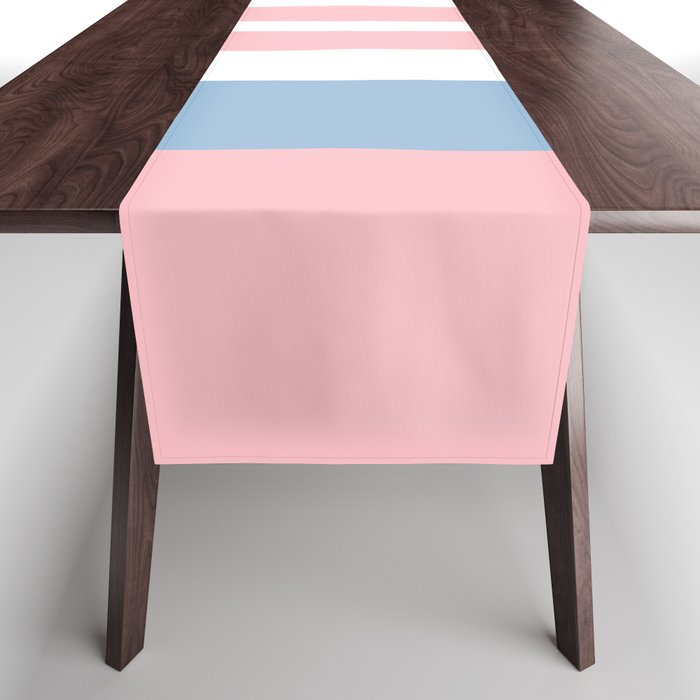 Pastel Pink Mixed Stripe Pattern with Light Blue and White Table Runner Gallery Image 1