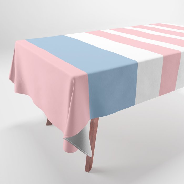Pastel Pink Mixed Stripe Pattern with Light Blue and White Tablecloth Gallery Image 1