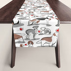 Woof endless love // white background red hearts continuous lined pair of dog breeds Table Runner Gallery Image 1