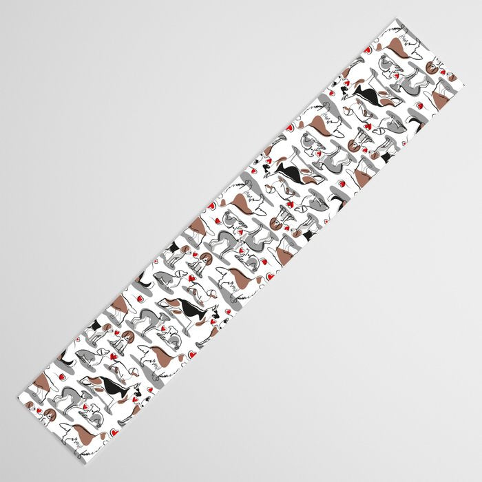 Woof endless love // white background red hearts continuous lined pair of dog breeds Table Runner Gallery Image 3