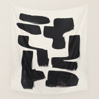 Mid Century Modern Minimalist Abstract Art Brush Strokes Black & White Ink Art Shapes Wall Tapestry Gallery Image 4