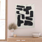 Mid Century Modern Minimalist Abstract Art Brush Strokes Black & White Ink Art Shapes Wall Tapestry Gallery Image 2