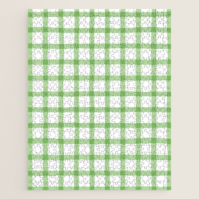 Green geometric plaid gingham pattern Jigsaw Puzzle Gallery Image 1