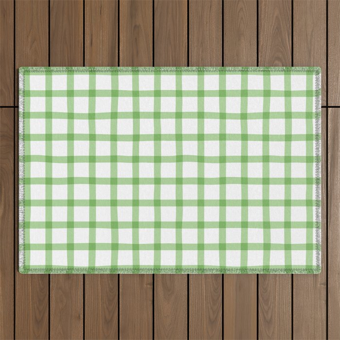 Green geometric plaid gingham pattern Outdoor Rug Gallery Image 1
