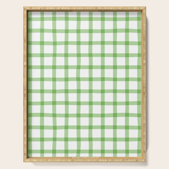 Green geometric plaid gingham pattern Serving Tray Gallery Image 1