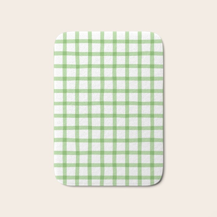 Green geometric plaid gingham pattern Bath Mat Gallery Image 1