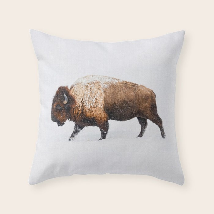 Buffalo In The Snow Throw Pillow Gallery Image 1