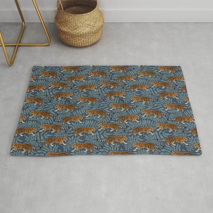 Tigers - dusky blue Rug Gallery Image 1