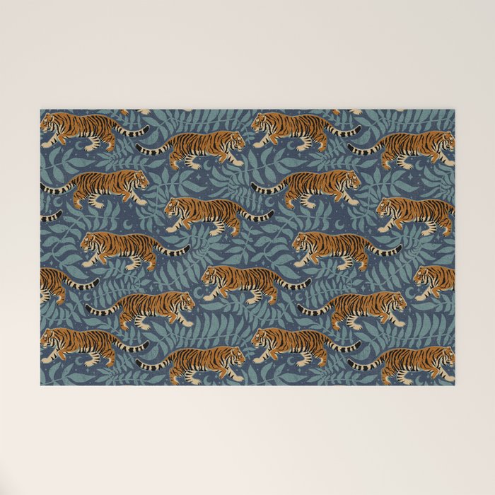 Tigers - dusky blue Welcome Mat Gallery Image 1