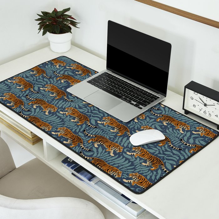 Tigers - dusky blue Desk Mat Gallery Image 2