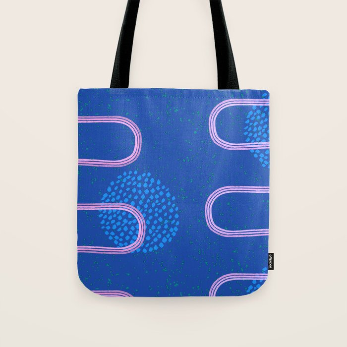 Abstract Fields in Navy Blue & Pastel Pink Tote Bag Gallery Image 1