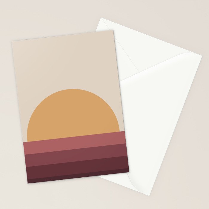 Minimal Retro Sunset Sunrise - Burgundy Ruby Red Stationery Card Gallery Image 2