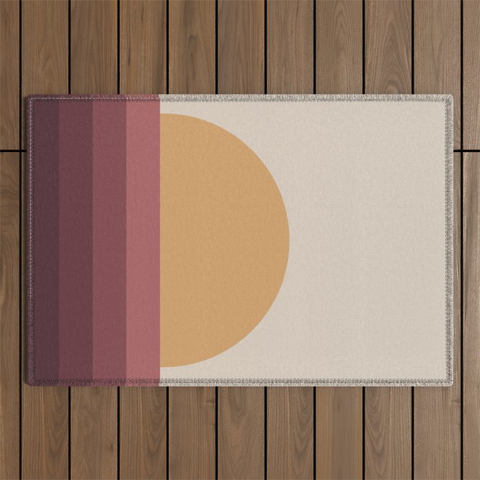 Minimal Retro Sunset Sunrise - Burgundy Ruby Red Outdoor Rug Gallery Image 1