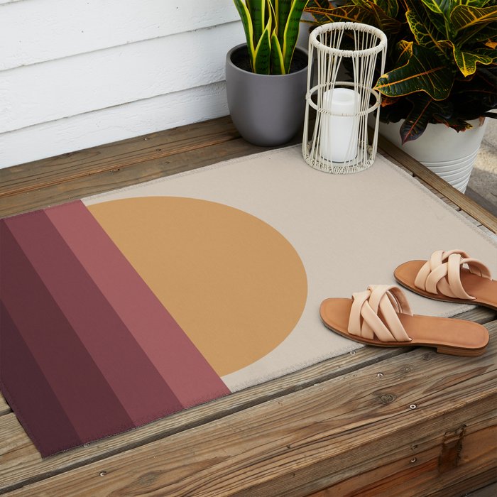 Minimal Retro Sunset Sunrise - Burgundy Ruby Red Outdoor Rug Gallery Image 2