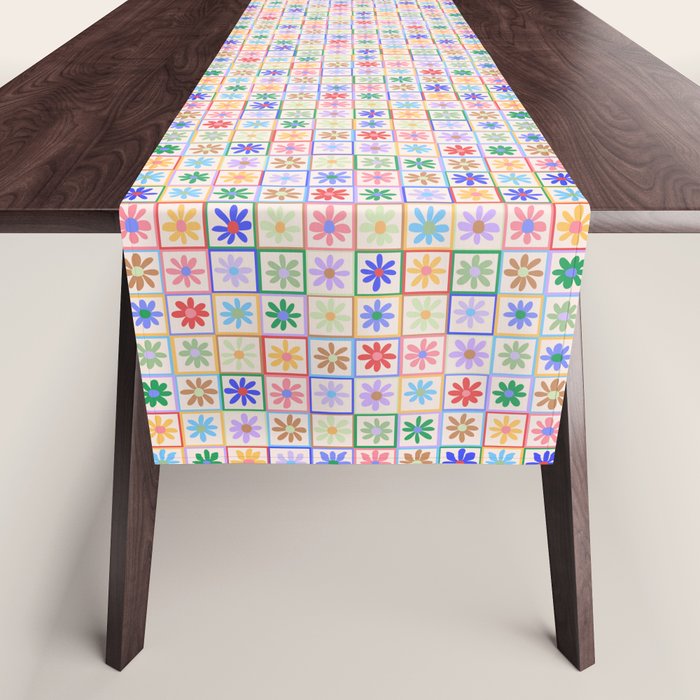 Cute Checkered Flowers in Beige  Table Runner Gallery Image 1