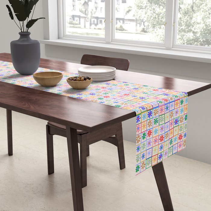 Cute Checkered Flowers in Beige  Table Runner Gallery Image 2