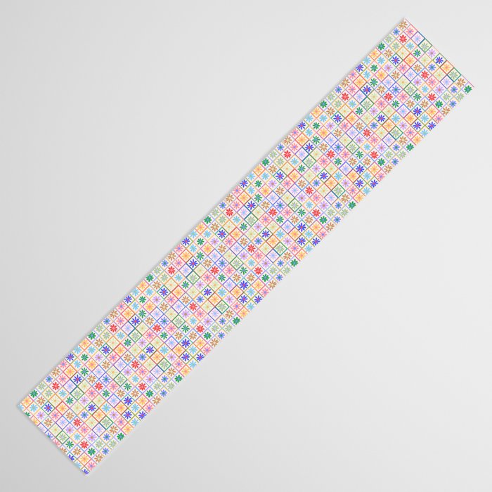 Cute Checkered Flowers in Beige  Table Runner Gallery Image 3