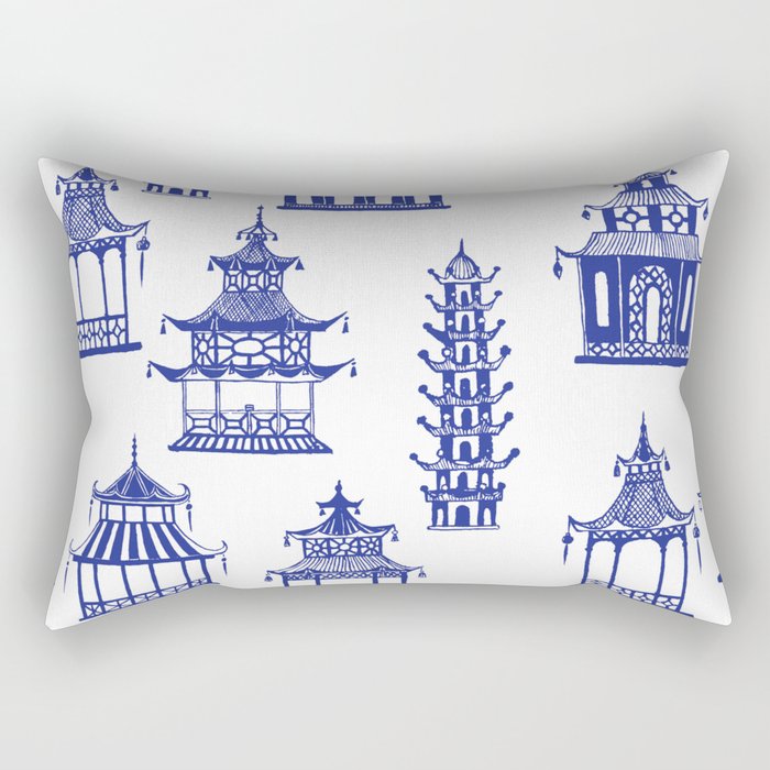 Chinoiserie Temple Pagodas Rectangular Pillow Gallery Image 1