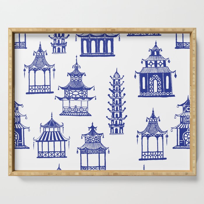 Chinoiserie Temple Pagodas Serving Tray Gallery Image 1