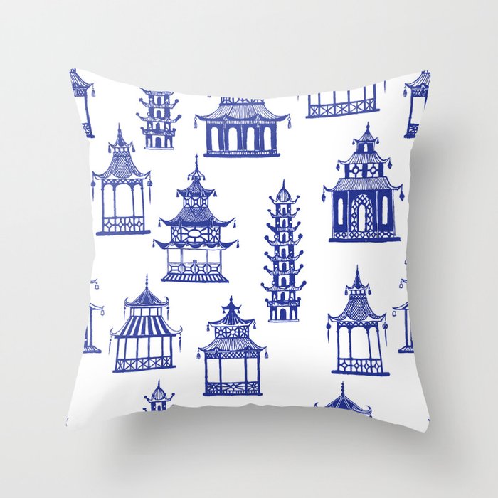 Chinoiserie Temple Pagodas Throw Pillow Gallery Image 6