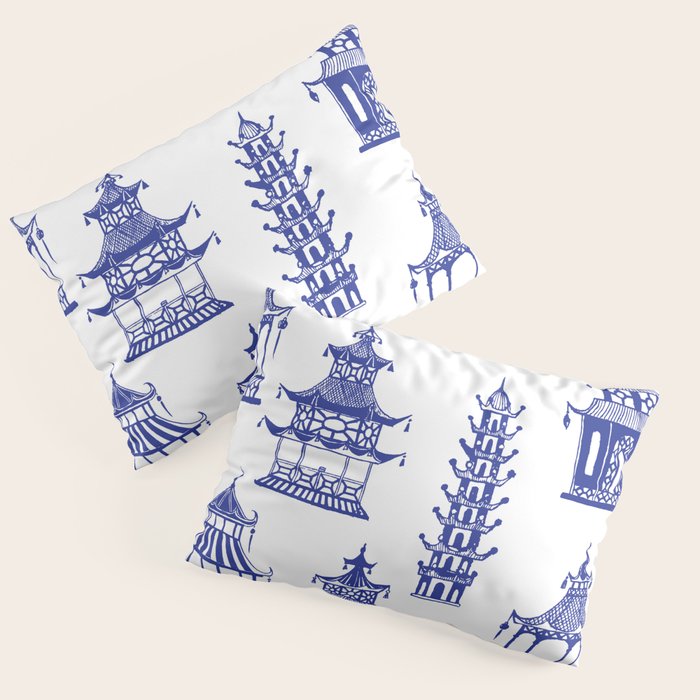 Chinoiserie Temple Pagodas Pillow Sham Gallery Image 1