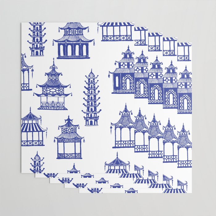 Chinoiserie Temple Pagodas Wrapping Paper Gallery Image 3