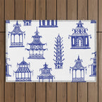 Chinoiserie Temple Pagodas Outdoor Rug Gallery Image 1