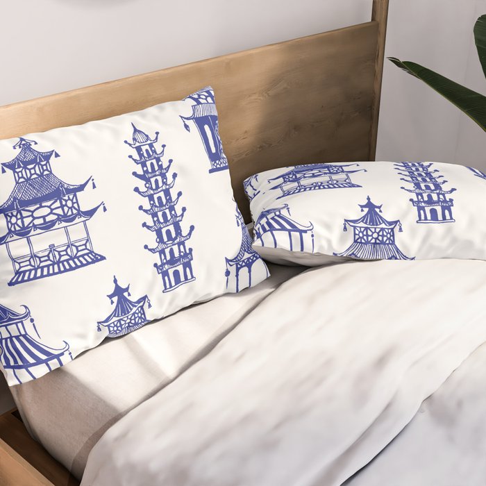 Chinoiserie Temple Pagodas Pillow Sham Gallery Image 2