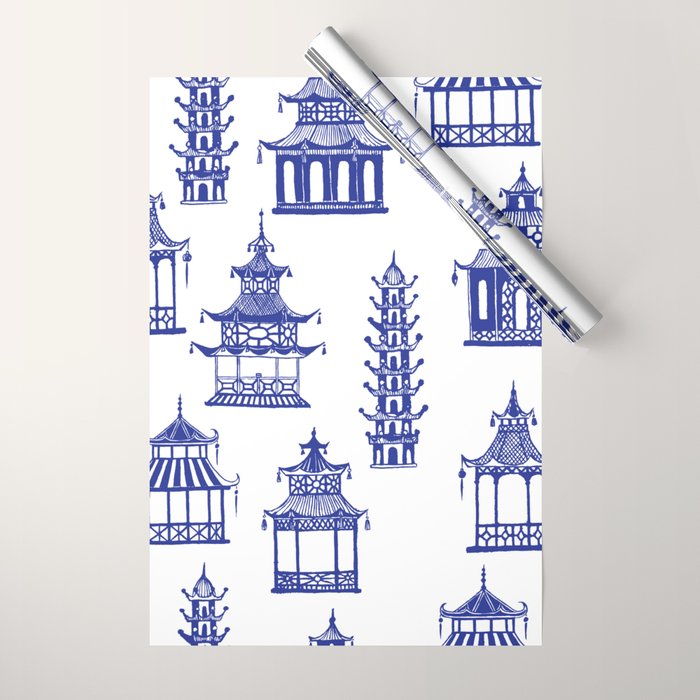 Chinoiserie Temple Pagodas Wrapping Paper Gallery Image 1