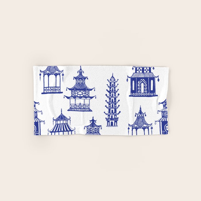 Chinoiserie Temple Pagodas Bath Towel Gallery Image 1