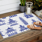 Chinoiserie Temple Pagodas Outdoor Rug Gallery Image 2