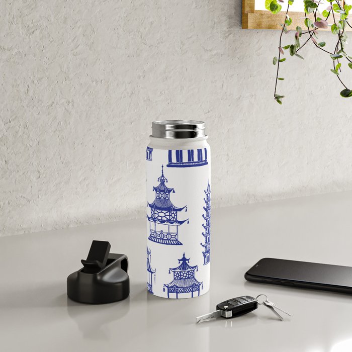 Chinoiserie Temple Pagodas Water Bottle Gallery Image 4