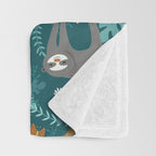 Sloth Hanging in a Teal Forest Throw Blanket Gallery Image 3