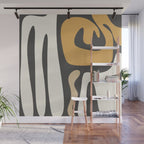 Mid Century Modern Kwaito Charcoal Gray and Muted Mustard Gold Abstract Wall Mural Gallery Image 1
