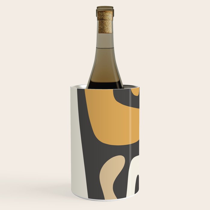 Mid Century Modern Kwaito Charcoal Gray and Muted Mustard Gold Abstract Wine Chiller Gallery Image 1