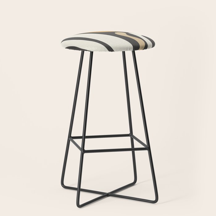 Mid Century Modern Kwaito Charcoal Gray and Muted Mustard Gold Abstract Stool Gallery Image 1
