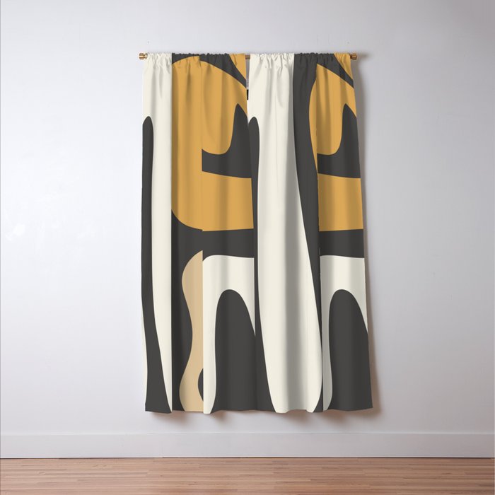 Mid Century Modern Kwaito Charcoal Gray and Muted Mustard Gold Abstract Window Curtain Gallery Image 3