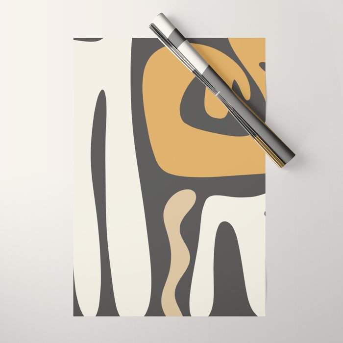Mid Century Modern Kwaito Charcoal Gray and Muted Mustard Gold Abstract Wrapping Paper Gallery Image 1