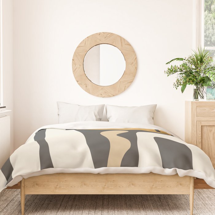 Mid Century Modern Kwaito Charcoal Gray and Muted Mustard Gold Abstract Duvet Cover Gallery Image 3