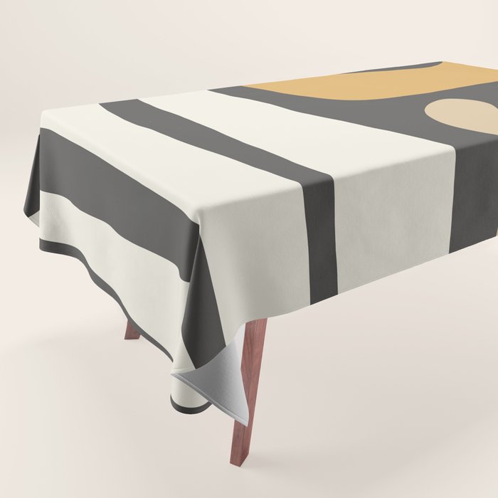 Mid Century Modern Kwaito Charcoal Gray and Muted Mustard Gold Abstract Tablecloth Gallery Image 1