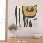 Mid Century Modern Kwaito Charcoal Gray and Muted Mustard Gold Abstract Wall Tapestry Gallery Image 2