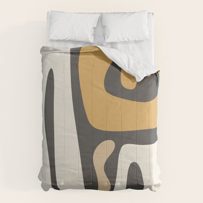 Mid Century Modern Kwaito Charcoal Gray and Muted Mustard Gold Abstract Comforter Gallery Image 6