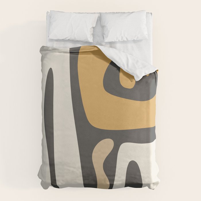 Mid Century Modern Kwaito Charcoal Gray and Muted Mustard Gold Abstract Duvet Cover Gallery Image 6