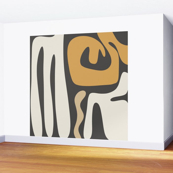Mid Century Modern Kwaito Charcoal Gray and Muted Mustard Gold Abstract Wall Mural Gallery Image 2