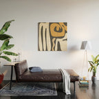Mid Century Modern Kwaito Charcoal Gray and Muted Mustard Gold Abstract Wood Wall Art Gallery Image 2